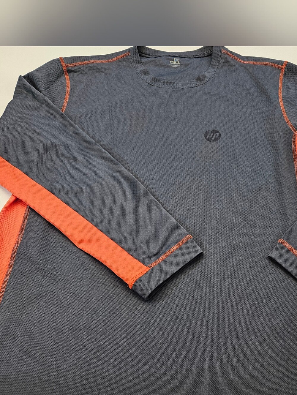Alo Shirt Mens Gray Orange Long Sleeve Performance Athletic HP Logo